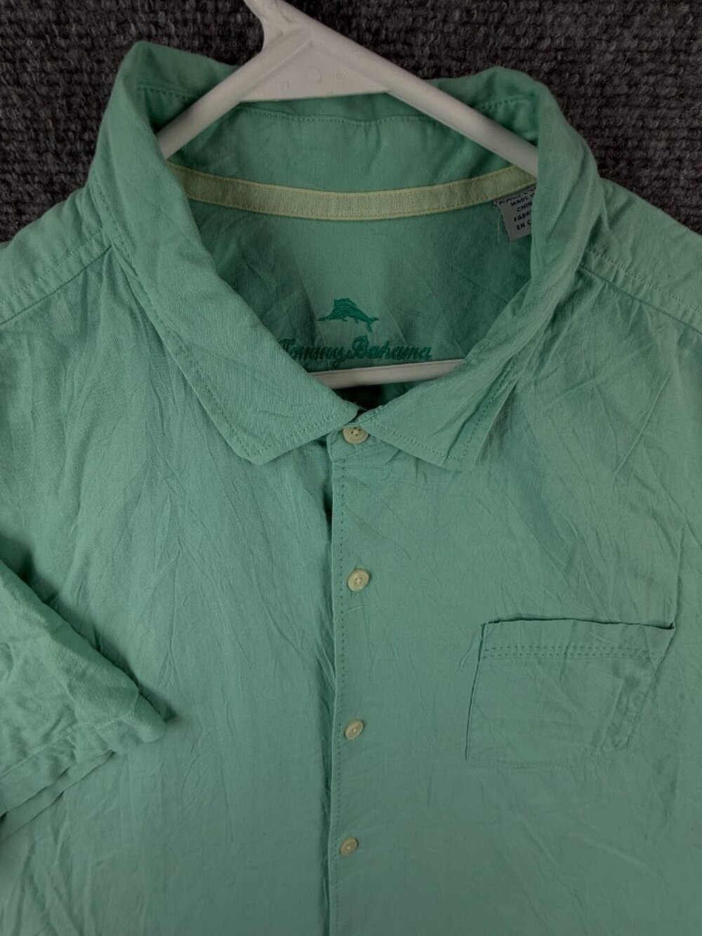 Tommy Bahama Silk Cotton Spandex Button Up Shirt Short Sleeve Light Green 2XL